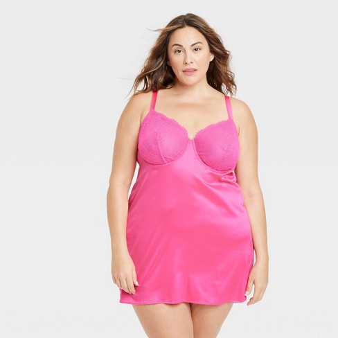 Women's Satin Lingerie Slip Dress With Keyhole Back - Auden™ Pink 2x :  Target