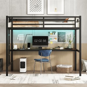 Racxily Metal Loft Bed with Power Outlet and LED Lighted, Space-Saving, Noise Reduced - 1 of 4