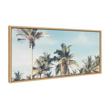 18" x 40" Sylvie Coastal Palm Tree Beach Framed Canvas by Creative Bunch Natural - Kate & Laurel All Things Decor