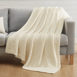 50"x70" Oversized Cozy Knit Throw Blanket Ivory - Truly Soft: Polyester, Year-Round Comfort - 1 of 4