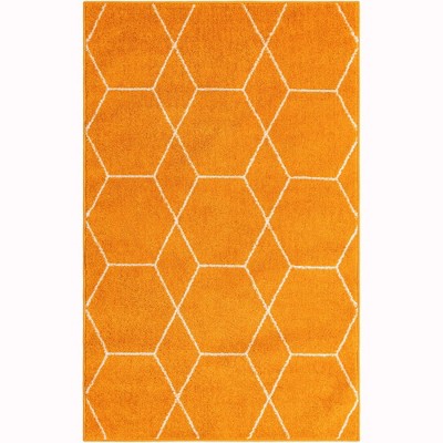Trellis Frieze Orange Synthetic 3'3" x 5'3" Rectangular Rug