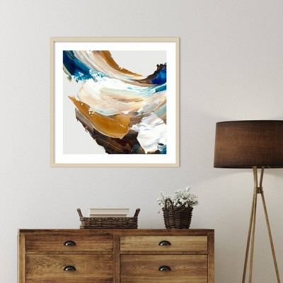 Crashing Blue Abstract Giclee Print with Natural Wood Frame