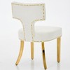 Vynxaria Set of 2 Mid Century Modern Dining Chairs, Beige Chenille Upholstered with Copper Nails, Golden Stainless Steel Plated Legs - 4 of 4