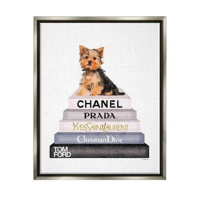 Stupell Industries Book Stack Yorkie Dog Glam Fashion Watercolor