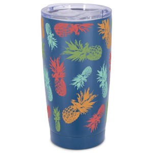 Elanze Designs 20 oz Stainless Steel On the Go Insulated Travel Tumbler With Push Top Lid, Pineapple Rainbow Pattern Blue - 1 of 4