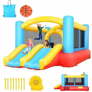 HOMDOX 148 x 106 x 76" Inflatable Bounce House with 470W Blower, Compact Inflatable Bounce Castle with Double Slide, Basketball Hoop for Kids 3-10 - 1 of 4