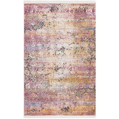 Light Blue Floral Rectangular Easy Care Synthetic Rug