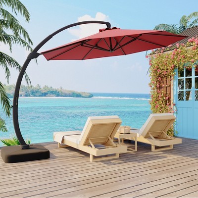 Outdoor Large Round Aluminum Offset Umbrella, Heavy Duty Offset Umbrella With 360¡ãRotation, Offset Patio Cantilever UmbrellaS With Base Included
