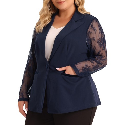 Agnes Orinda Women's Plus Size Velvet Button Notched Lapel Formal Office  Blazers Navy Blue 1x : Target