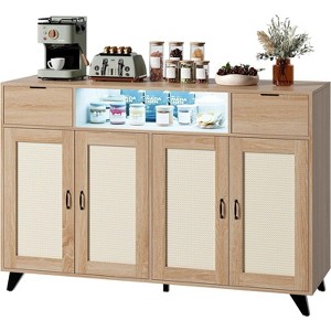Acekool Buffet Cabinet with Charging Station & LED Lights – Adjustable Storage for Kitchen, Dining, and Living Room (Black) - 1 of 4