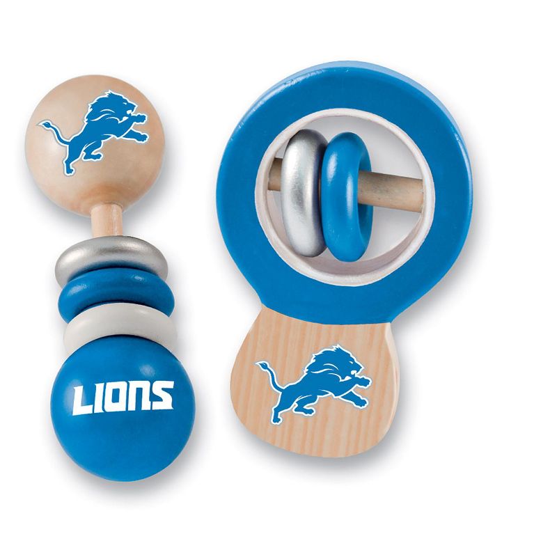 Baby Fanatic Wood Rattle 2 Pack - NFL Detroit Lions Baby Toy Set, 2 of 5