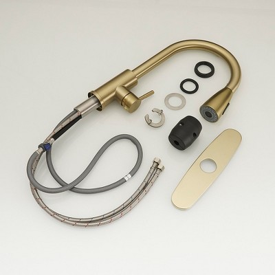 Brushed Gold Single Handle Pull Down Kitchen Faucet