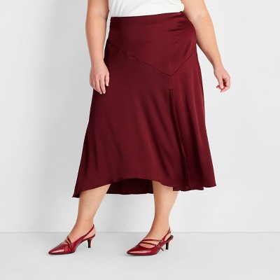 Women's Holiday Flowy Satin Midi Skirt - Future Collective Burgundy XXL