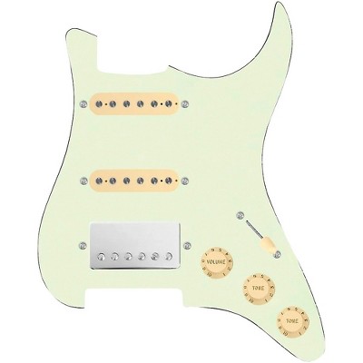 920d Custom HSS Loaded Pickguard for Strat With Nickel Smoothie Humbucker, Aged White Texas Vintage Pickups & Aged White Knobs Mint Green