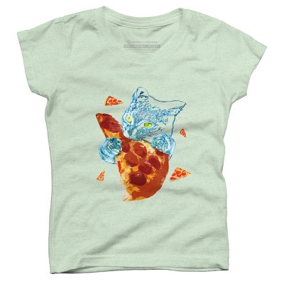 Girl's Design By Humans Pizza Cat in Space By BABYSHARK185 T-Shirt