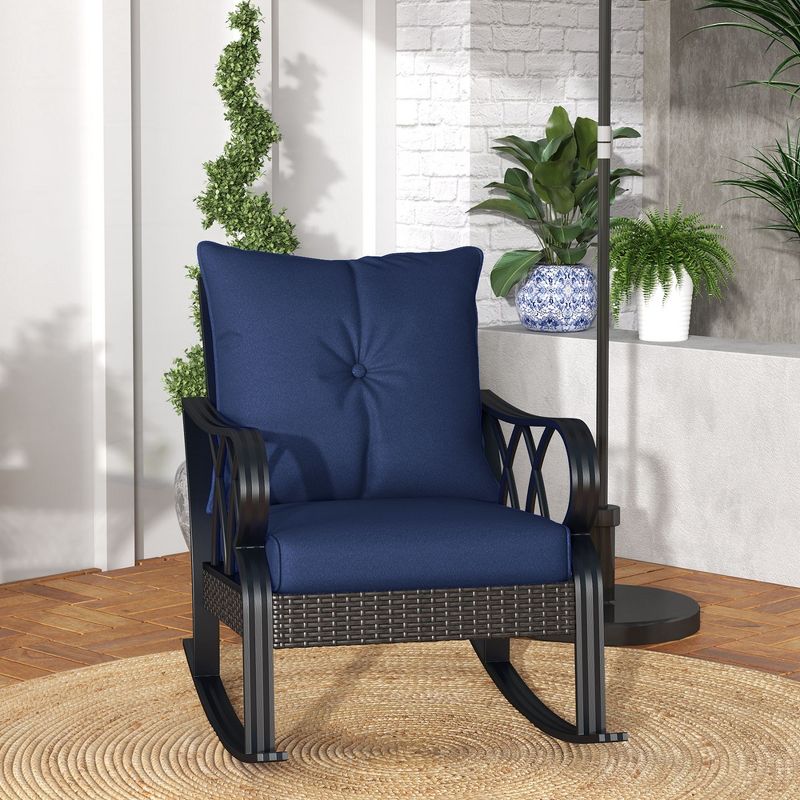 Outsunny Outdoor Wicker Rocking Chair with Padded Cushions, Aluminum Furniture Rattan Porch Rocker Chair w/ Armrest for Garden, Patio, and Backyard, 3 of 7