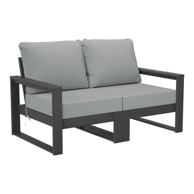 WestinTrends Montara Outdoor HDPE All-Weather Modern Patio Loveseat with Waterproof Cushions