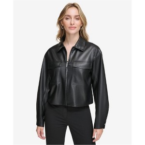 Calvin Klein Womens Faux Leather Short Motorcycle Jacket, Black, X-Small - 1 of 1