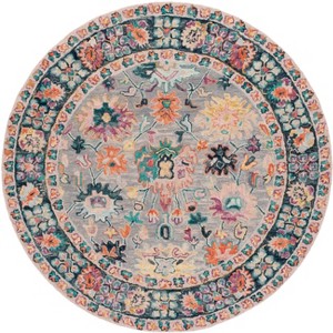 Blossom BLM468 Hand Tufted Indoor Area Rug - Grey/Pink - 5' Round