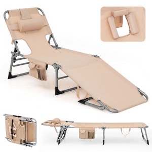 Gymax 1PCS/2PCS Outdoor Beach Lounge Chair Folding Chaise Lounge 5-Level Backrest Blue & Green/Blue/Turquoise/Gray/Black/Beige/Pink/Hot Pink - 1 of 4