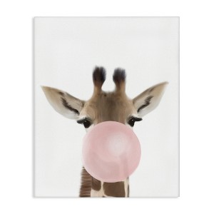 Stupell Industries Baby Giraffe with Pink Bubble Gum Safari Animal Canvas Art - 1 of 4