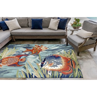 Hand-Tufted Blue Synthetic Round Ocean Rug, 30" x 48"