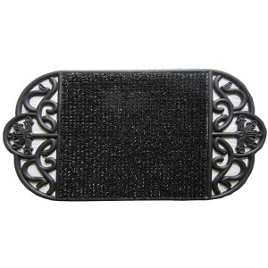 HomeRoots 18" X 29" Black Rubber Outdoor Oval Door Mat - 1 of 4