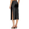 Women's Satin Midi Skirt - High Waist Slit Design with Comfortable Elastic Waistband Black - 2 of 4