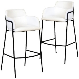 LeisureMod Axis Modern Bar Stool – Upholstered Bar Height Chairs with Footrest and Stainless Steel Base for Kitchen Island, Pub, or Home Bar Set of 2 - 1 of 4