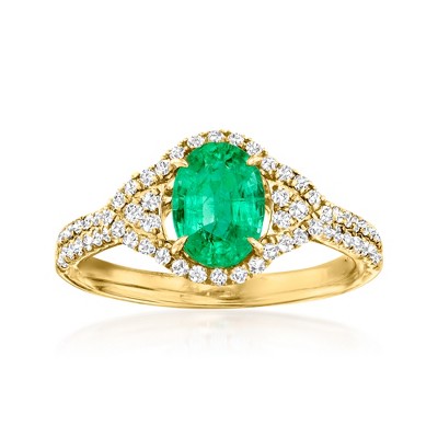 Ross-Simons 1.30 Carat Emerald and .40 ct. t.w. Diamond Ring in 14kt Yellow Gold