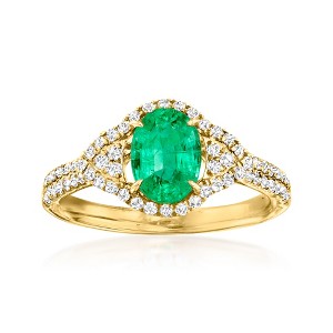 Ross-Simons 1.30 Carat Emerald and .40 ct. t.w. Diamond Ring in 14kt Yellow Gold - 1 of 4