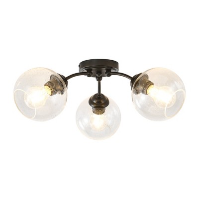 PAKOKULA 20.47 in. 3-Light Black Modern Semi-Flush Mount with Seeded Glass Shade