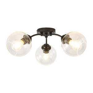 PAKOKULA 20.47 in. 3-Light Black Modern Semi-Flush Mount with Seeded Glass Shade - 1 of 4