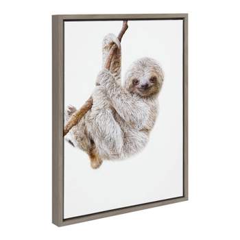 18" x 24" Sylvie Baby Sloth Hanging Around Framed Canvas by Amy Peterson Gray - Kate & Laurel All Things Decor