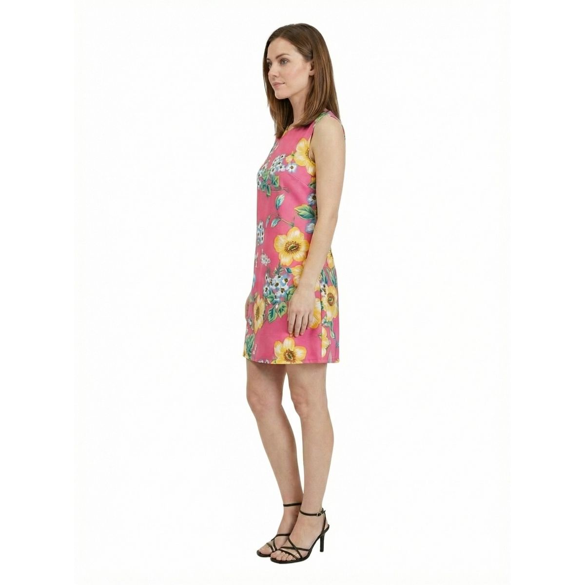 24seven Essential Petite Pink Floral Round Neck Sleeveless A Line Mini Shift Dress - thumbnail 2