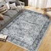 Area Rug Washable Rug Vintage Traditional Distressed Indoor Foldable Thin Retro Accent Floral Print Non Slip Carpet Gray Tone - 3 of 4