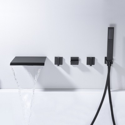 Matte Black Wall Mount Waterfall Tub Filler Faucet with Hand Shower