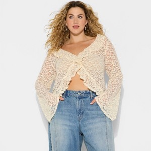 Women's Long Sleeve V-Neck Flyaway Brushed Lace Top - Wild Fable™ - 1 of 3