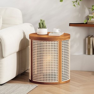MAYEERTY 1 Pack Rattan Round Side Table with Storage, Boho End Table for Living Room, Bedroom, Modern Home Decor - 1 of 4