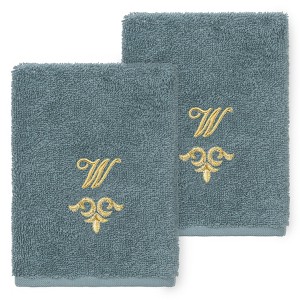 Linum Home Textiles 100% Turkish Cotton MONICA Gold Thread 2PC Embellished Washcloth Set - 1 of 3