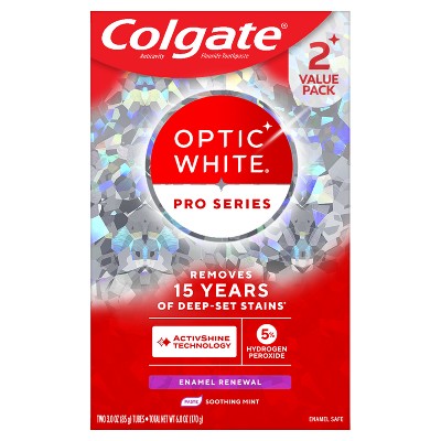 Colgate Optic White Pro Series Enamel Renewal Teeth Whitening Toothpaste - 3oz/2pk: Mint Flavor, With Sodium Monofluorophosphate, Paste Form,6oz Total