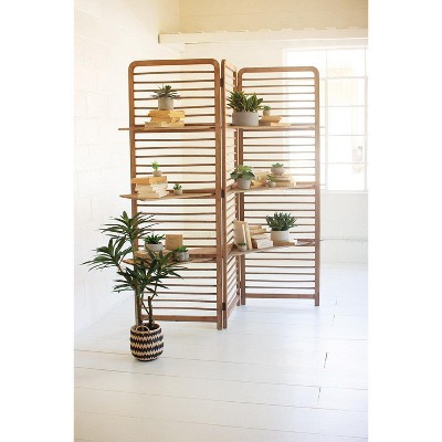 Folding Wooden Screen with Three Shelves – 77.5" Tall by Kalalou