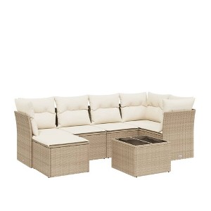 vidaXL 7 Piece Patio Sofa Set with Cushions Beige and Cream Poly Rattan - Without Storage - 1 of 4