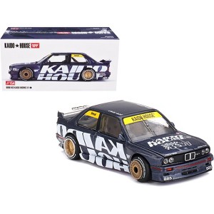 BMW M3 (E30) "Kaido Works V1" Dark Blue Metallic with Graphics "Kaido House" Special 1/64 Diecast Model Car by Mini GT - 1 of 4