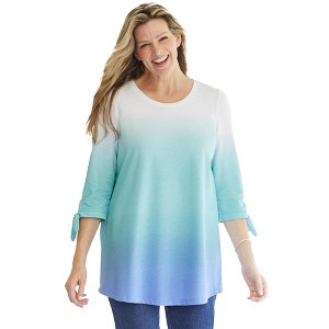 Woman Within Plus Size French Terry Tie-Sleeve Sweatshirt - 1 of 4