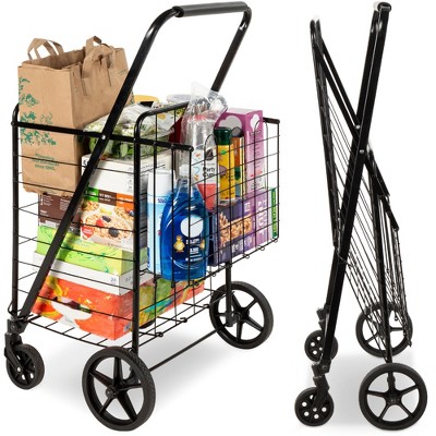 Utility Shopping Cart Foldable Jumbo Basket Grocery Laundry w/ Wheels Silver 