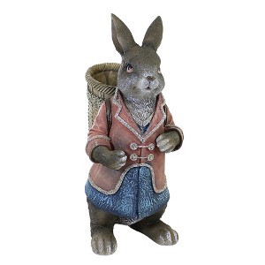 15.5 Inch Rabbit With Basket Backpack Bunny Pastel Figurine Animal Figurines - 1 of 4