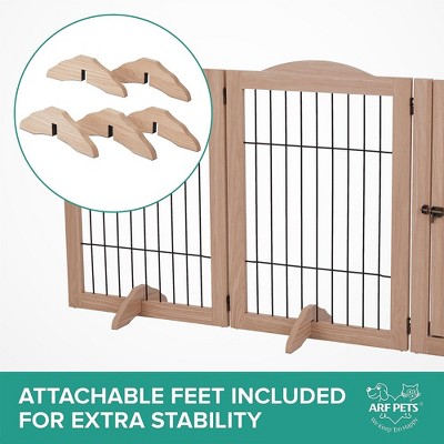 Walnut 6-Panel Freestanding Pet Gate with Door