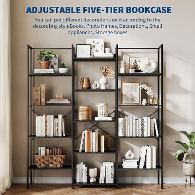 COUCHETA 67.5 Inch 5 Tier Bookcases, Triple Wide Industrial Bookshelf, Display Storage for Living Room, Bedroom, Home, Office