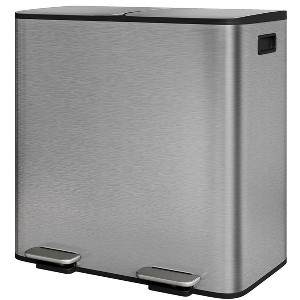 Stainless Steel Dual Trash Can with Lid, Step-on Recycling Garbage Cans with Inner Buckets, for Kitchen, Bathroom - 1 of 4